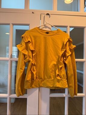 Ann Taylor Mustard Yellow Ruffle-Trim Sweatshirt
